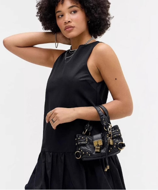 New Black Rivet Faux Leather Stylish Phone Bag