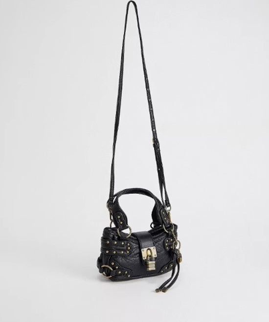 New Black Rivet Faux Leather Stylish Phone Bag