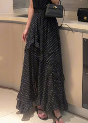New Black Ruffled Dot Side Open Chiffon Skirt Summer