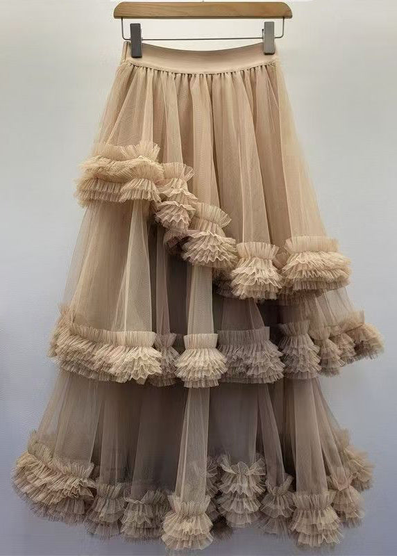 New Black Ruffled Elastic Waist Tulle Skirt Summer