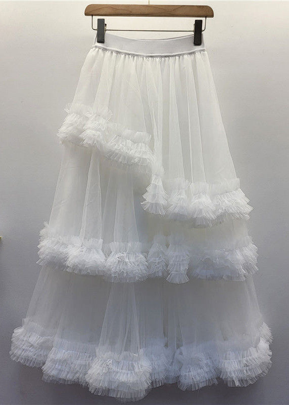 New Black Ruffled Elastic Waist Tulle Skirt Summer