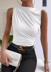 New Black Silm Fit Wrinkled Cotton Vests Sleeveless