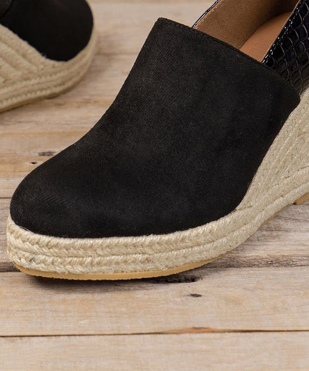 New Black Splicing Suede High Wedge Heels Shoes Zippered