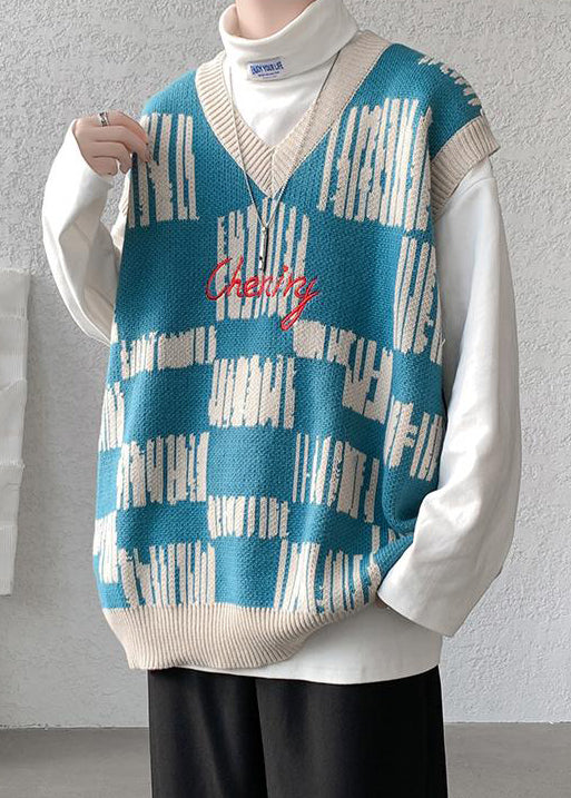 New Black V Neck Cozy Patchwork Knit Mens Vest Sleeveless