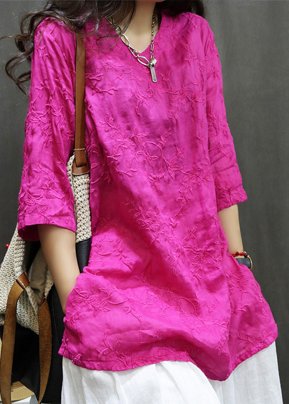 New Black V Neck Embroidered Linen Mid Dresses Summer