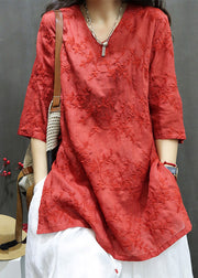 New Black V Neck Embroidered Linen Mid Dresses Summer