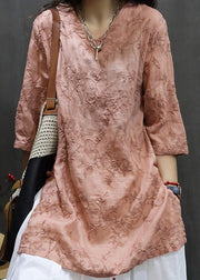 New Black V Neck Embroidered Linen Mid Dresses Summer