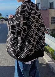 New Black V Neck Plaid Button Knit Men Cardigans Spring