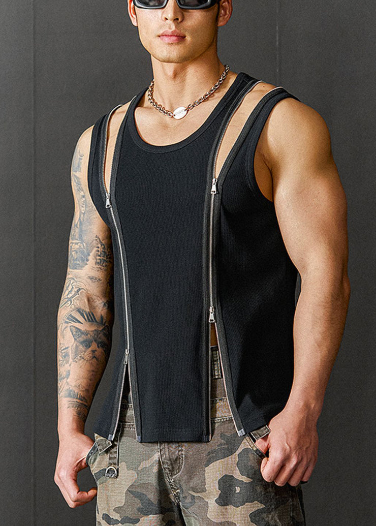 New Black Zip Up Original Design Cotton Men Tank Summer