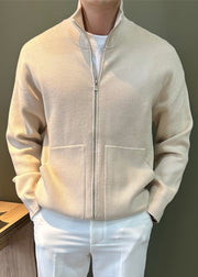 New Black Zip Up Pockets Knit Mens Coats Spring