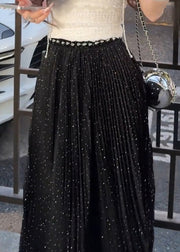 New Black Zircon Wrinkled Tulle Maxi Skirts Summer