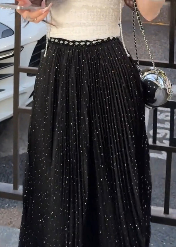 New Black Zircon Wrinkled Tulle Maxi Skirts Summer