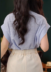 New Blue Asymmetrical Hollow Out Cotton Shirt Summer