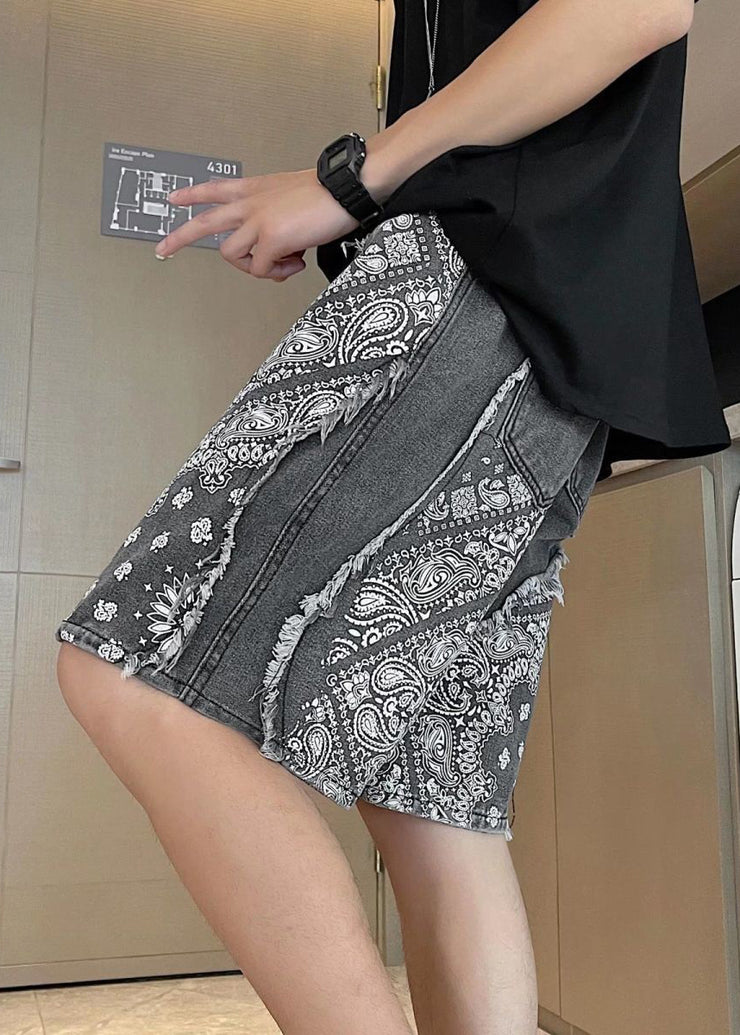 New Blue Asymmetrical Raw Edge Denim Mens Shorts Summer