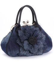 New Blue Flower Women's Denim Satchel Bag Handbag