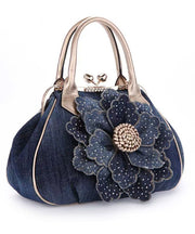 New Blue Flower Women's Denim Satchel Bag Handbag