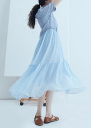 New Blue Peter Pan Collar Asymmetrical Denim Patchwork Silk Dress Summer