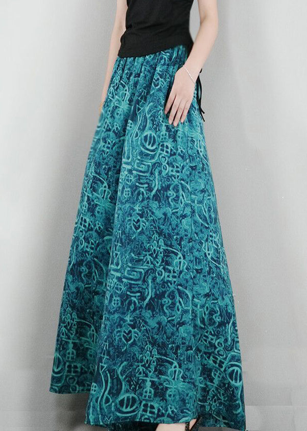 New Blue Print Oversized Elastic Waist Cotton Wide Leg Pants Summer