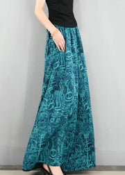 New Blue Print Oversized Elastic Waist Cotton Wide Leg Pants Summer