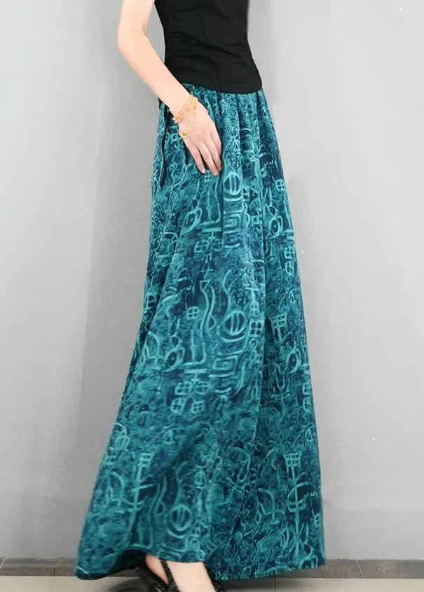 New Blue Print Oversized Elastic Waist Cotton Wide Leg Pants Summer
