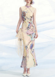 New Blue Print Wear On Both Sides Tulle Long Dress Sleeveless