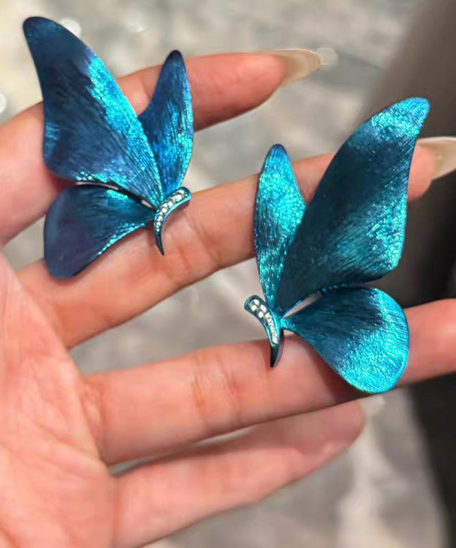 New Blue Sterling Silver Resin Butterfly Stud Earrings