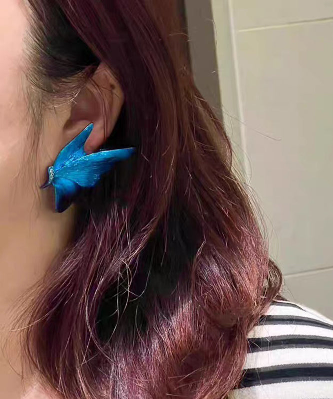 New Blue Sterling Silver Resin Butterfly Stud Earrings