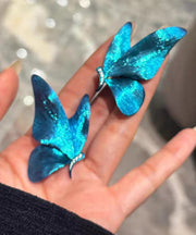 New Blue Sterling Silver Resin Butterfly Stud Earrings
