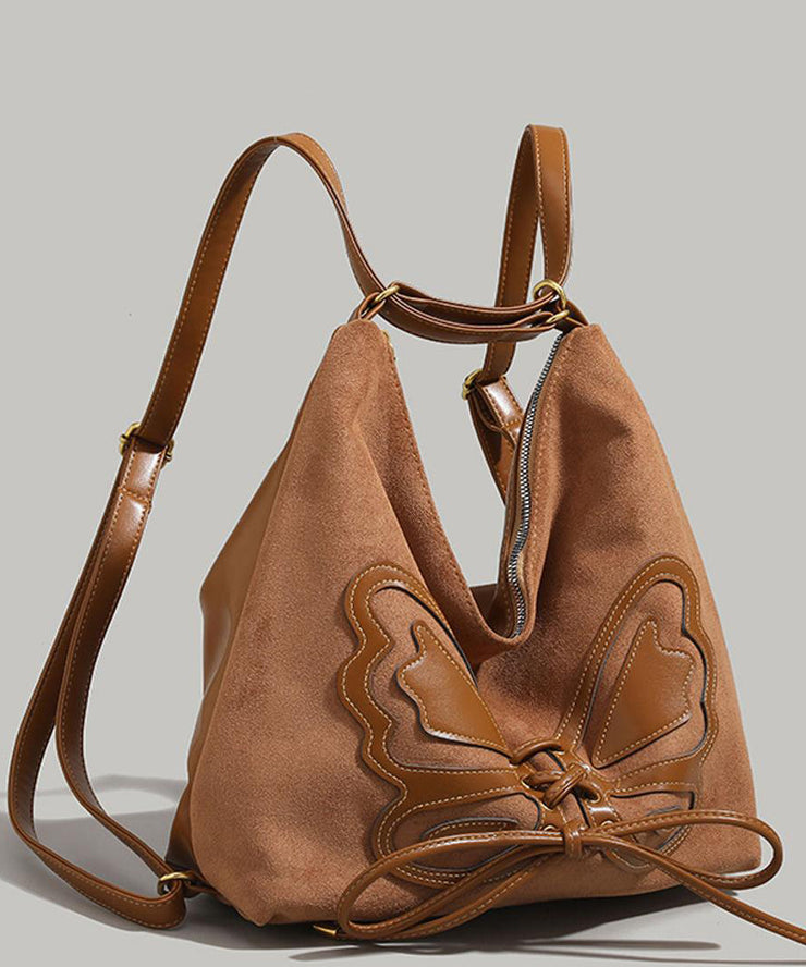 New Brown Butterfly Faux Leather Backpack Bag