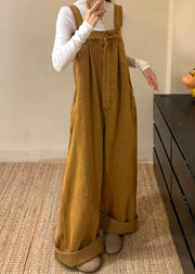 New Brown Button Solid Denim Jumpsuits Sleeveless