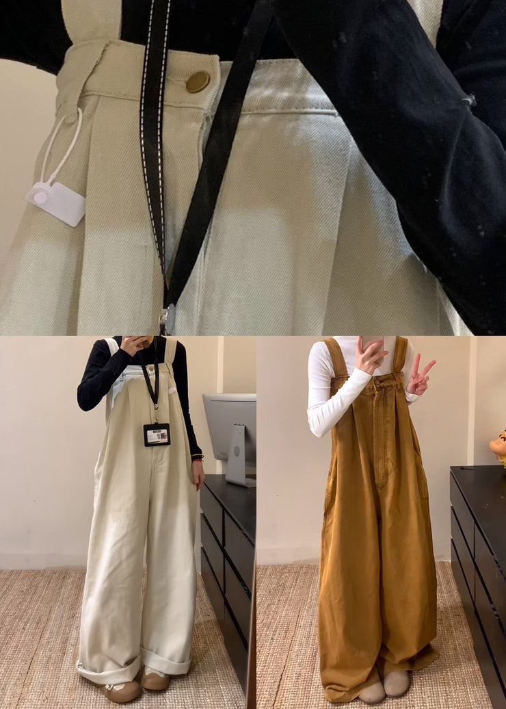New Brown Button Solid Denim Jumpsuits Sleeveless