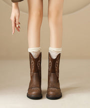 New Brown Embroidered Retro Splicing Chelsea Boots