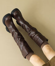 New Brown Faux Leather Wrinkled Splicing Boots