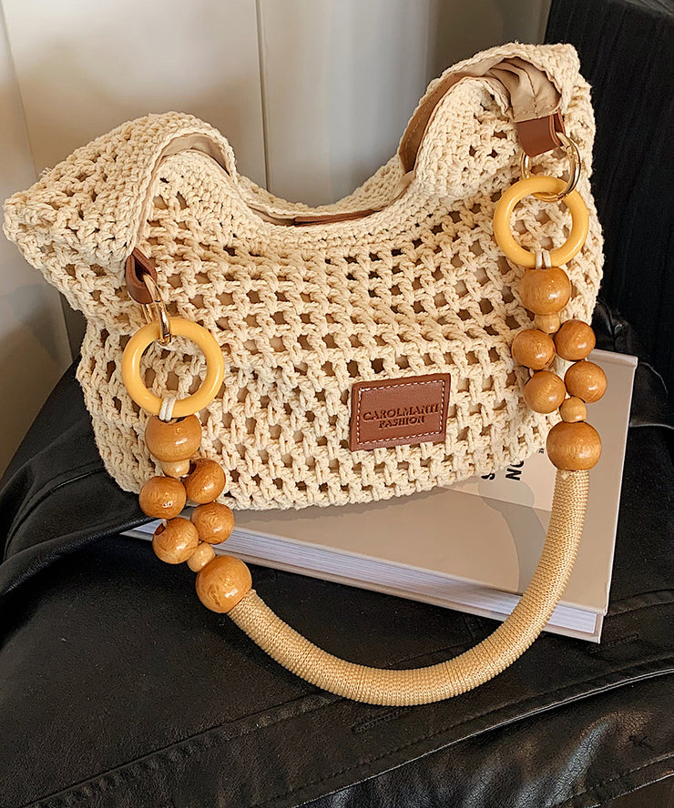 New Brown Large Capacity Hollow Out Woven Shoulder Bag