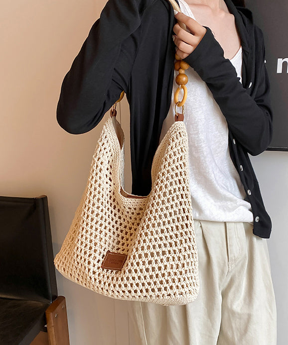 New Brown Large Capacity Hollow Out Woven Shoulder Bag