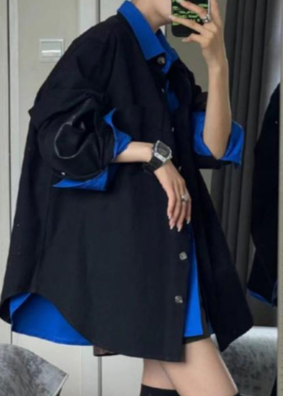 New Butto Black Coats And Blue Shirt Two Piece Set Spring