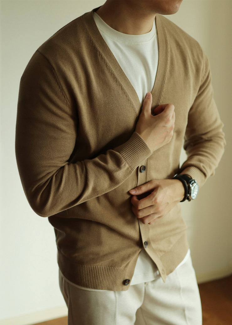 New Camel Button Cozy Knit Men Cardigan Long Sleeve