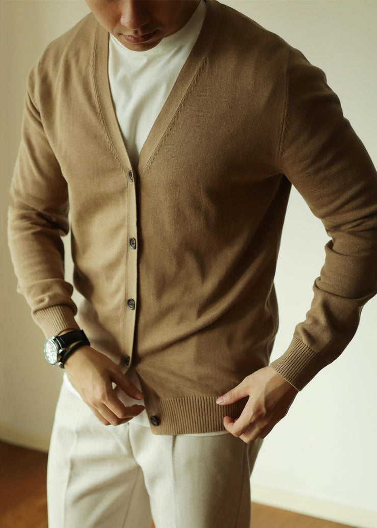 New Camel Button Cozy Knit Men Cardigan Long Sleeve