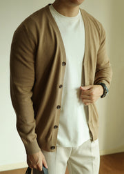 New Camel Button Cozy Knit Men Cardigan Long Sleeve
