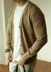 New Camel Button Cozy Knit Men Cardigan Long Sleeve