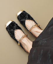 New Chinese Style Fashion Apricot Ruffled Print Cowhide Leather Slide Sandals