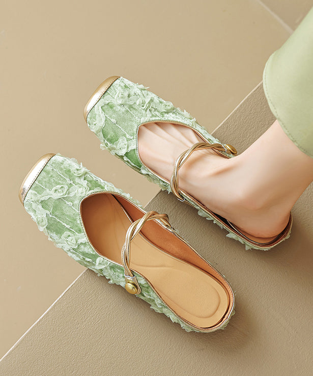 New Chinese Style Fashion Apricot Ruffled Print Cowhide Leather Slide Sandals
