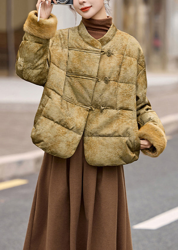 New Chinese Style Jacquard Fur Duck Down Jacket Winter