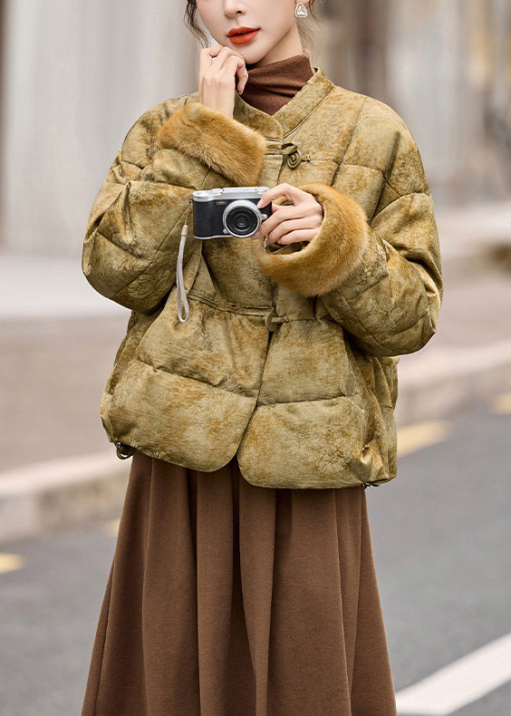 New Chinese Style Jacquard Fur Duck Down Jacket Winter