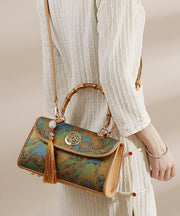 New Chinese Style Tassel Print Calf Leather Tote Bag