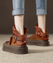 New Chocolate Cowhide Leather Splicing Boots Lace Up