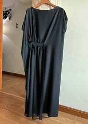 New Chocolate Lace Up Solid Silk Long Dresses Summer