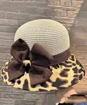 New Coffee Bow Leopard Print Grass Woven Breathable Fisherman Hat