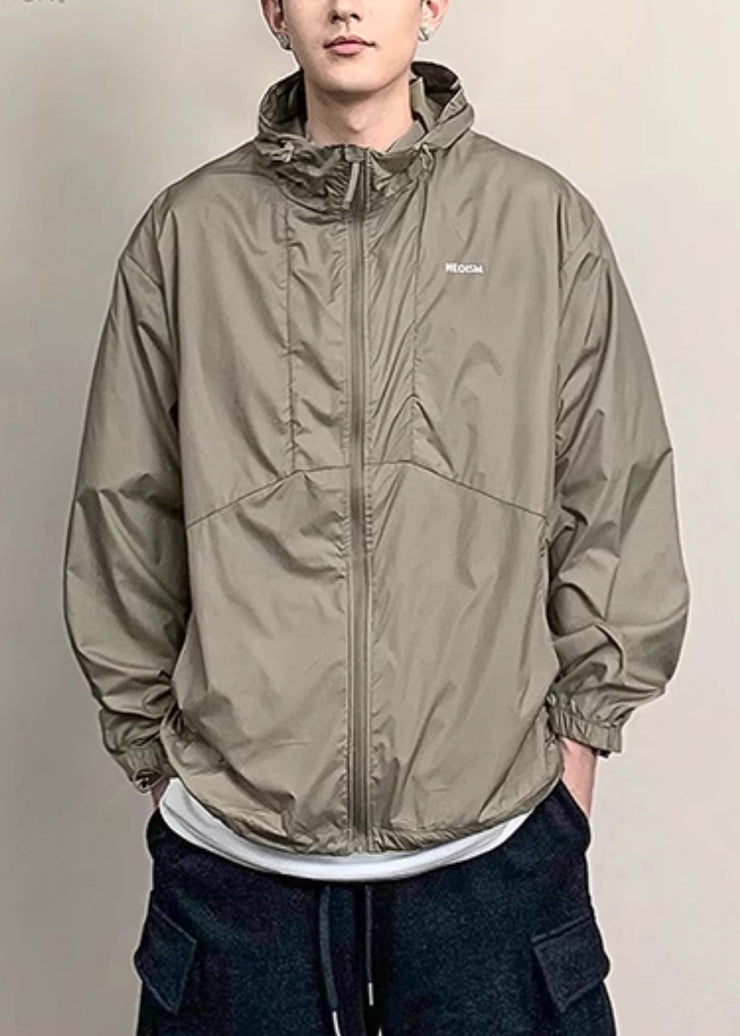 New Coffee Hooded Zippered Pockets Thin Men UPF 50+ Coat