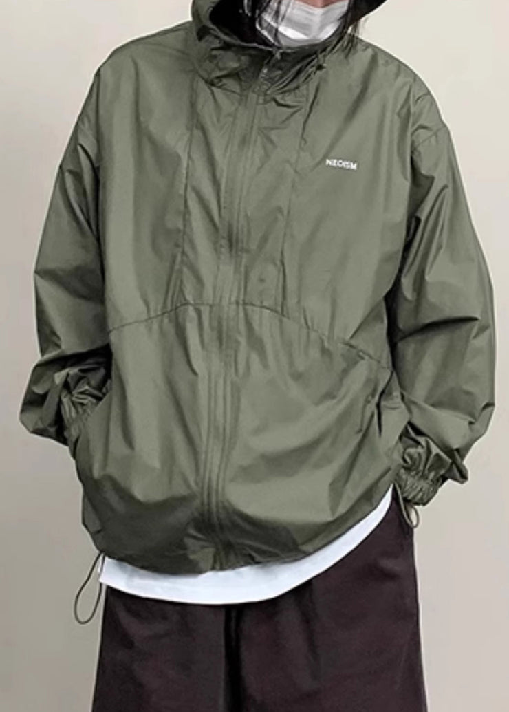 New Coffee Hooded Zippered Pockets Thin Men UPF 50+ Coat